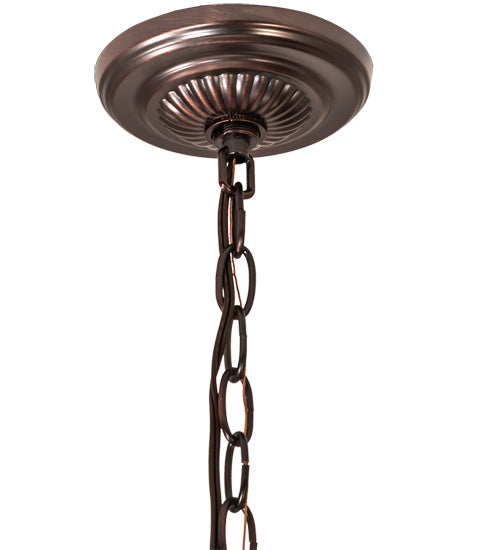 Meyda Lighting Anabelle 18" Craftsman Brown & Mahogany Bronze Pendant Light With Pink Iridescent Shade Glass