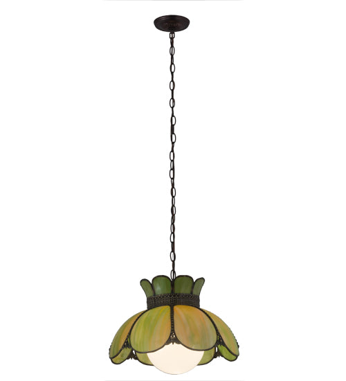 Meyda Lighting Anabelle 18" Craftsman Brown Pendant Light With Avocado Art Shade Glass