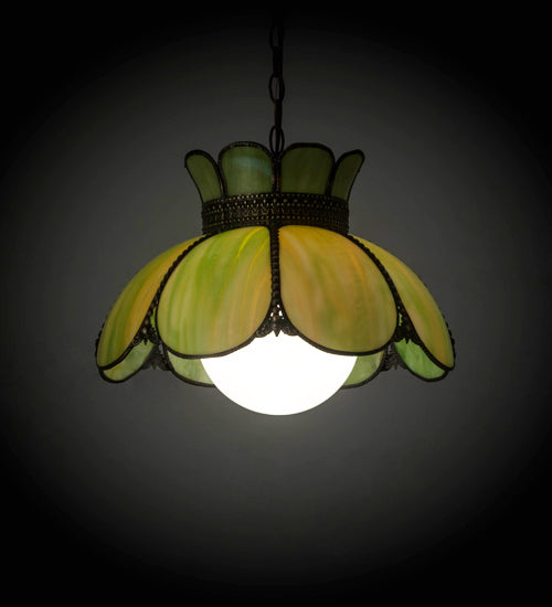 Meyda Lighting Anabelle 18" Craftsman Brown Pendant Light With Avocado Art Shade Glass