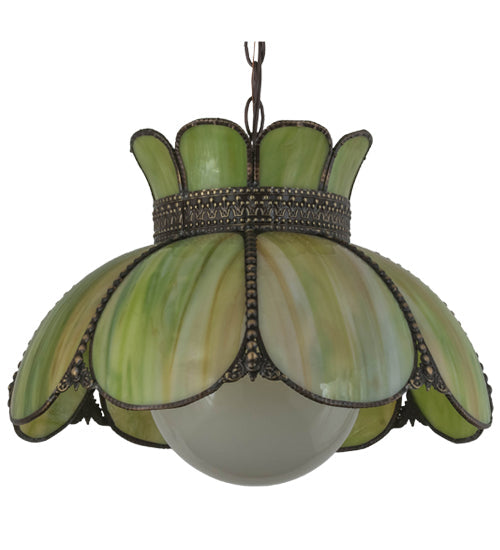 Meyda Lighting Anabelle 18" Craftsman Brown Pendant Light With Avocado Art Shade Glass