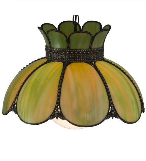 Meyda Lighting Anabelle 18" Craftsman Brown Pendant Light With Avocado Art Shade Glass