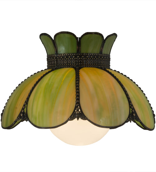 Meyda Lighting Anabelle 18" Craftsman Brown Pendant Light With Avocado Art Shade Glass