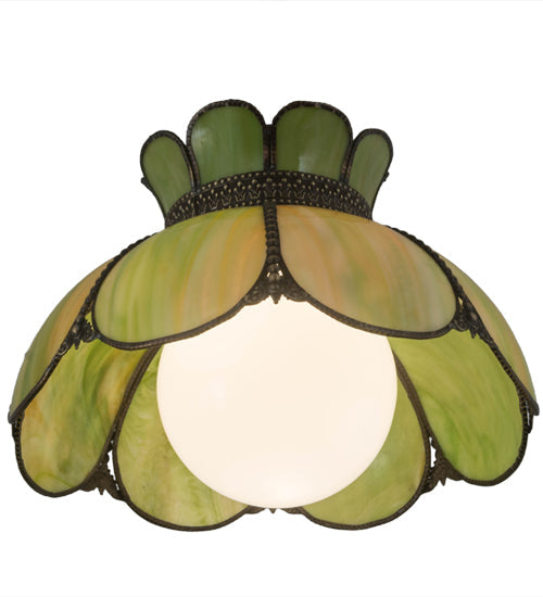 Meyda Lighting Anabelle 18" Craftsman Brown Pendant Light With Avocado Art Shade Glass