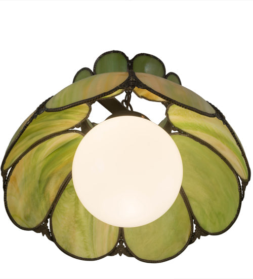 Meyda Lighting Anabelle 18" Craftsman Brown Pendant Light With Avocado Art Shade Glass