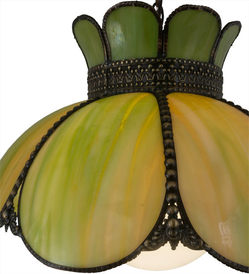 Meyda Lighting Anabelle 18" Craftsman Brown Pendant Light With Avocado Art Shade Glass