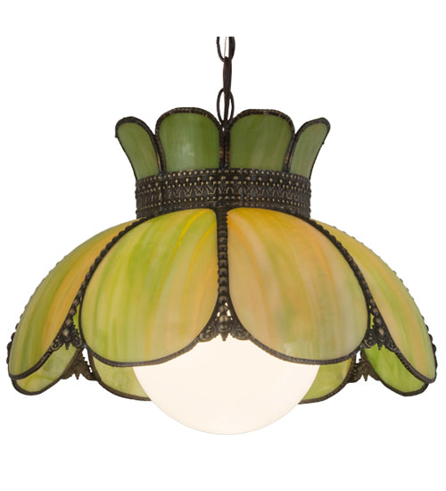 Meyda Lighting Anabelle 18" Craftsman Brown Pendant Light With Avocado Art Shade Glass