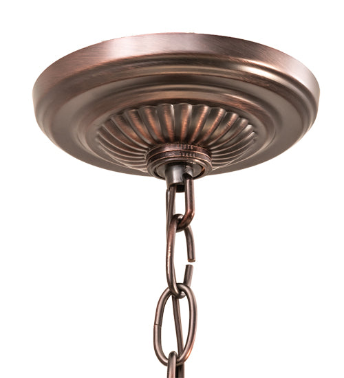 Meyda Lighting Anabelle 18" Craftsman Brown Pendant Light With Jade Purple Art Shade Glass