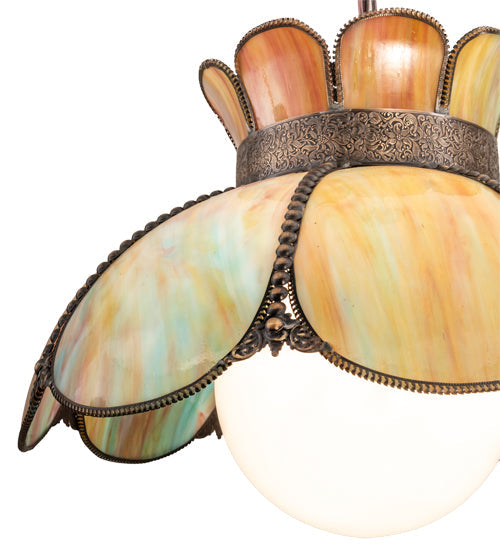 Meyda Lighting Anabelle 18" Craftsman Brown Pendant Light With Jade Purple Art Shade Glass
