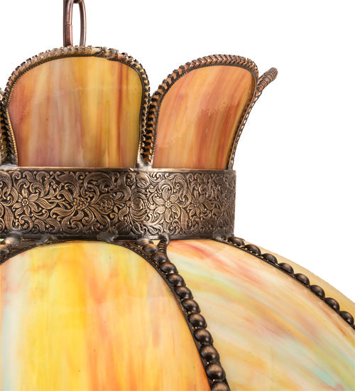 Meyda Lighting Anabelle 18" Craftsman Brown Pendant Light With Jade Purple Art Shade Glass