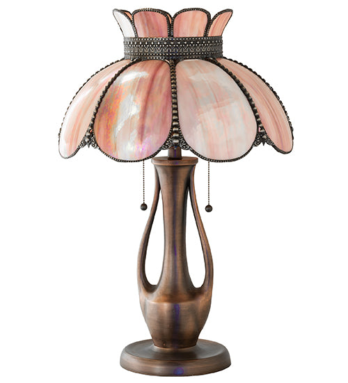 Meyda Lighting Anabelle 259883 26" 2-Light Mahogany Bronze Table Lamp With Pink Iridescent Shade Glass