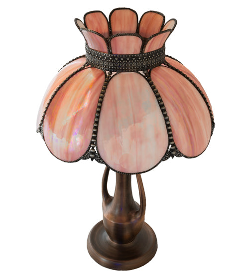 Meyda Lighting Anabelle 259883 26" 2-Light Mahogany Bronze Table Lamp With Pink Iridescent Shade Glass