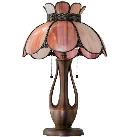 Meyda Lighting Anabelle 259883 26" 2-Light Mahogany Bronze Table Lamp With Pink Iridescent Shade Glass