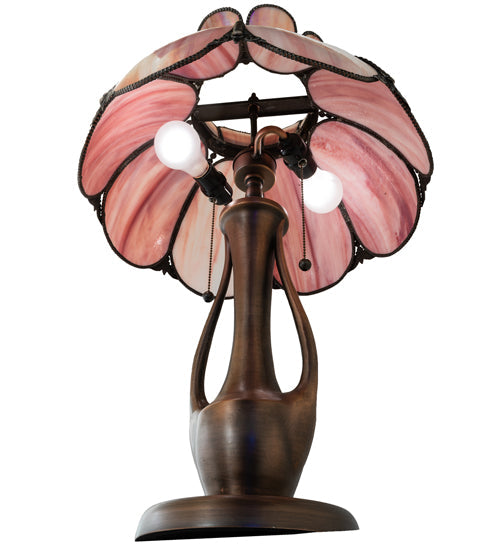 Meyda Lighting Anabelle 259883 26" 2-Light Mahogany Bronze Table Lamp With Pink Iridescent Shade Glass