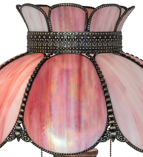 Meyda Lighting Anabelle 259883 26" 2-Light Mahogany Bronze Table Lamp With Pink Iridescent Shade Glass