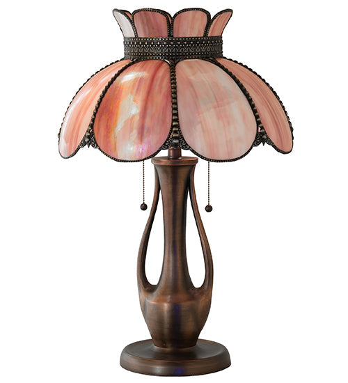 Meyda Lighting Anabelle 259883 26" 2-Light Mahogany Bronze Table Lamp With Pink Iridescent Shade Glass