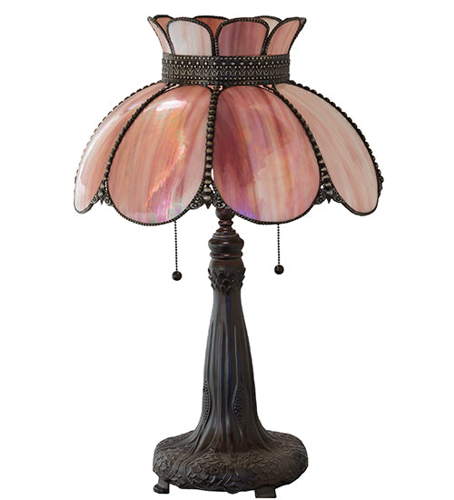 Meyda Lighting Anabelle 26" 2-Light Mahogany Bronze Table Lamp With Pink Iridescent Shade Glass