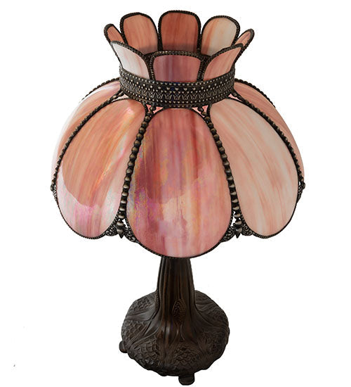 Meyda Lighting Anabelle 26" 2-Light Mahogany Bronze Table Lamp With Pink Iridescent Shade Glass