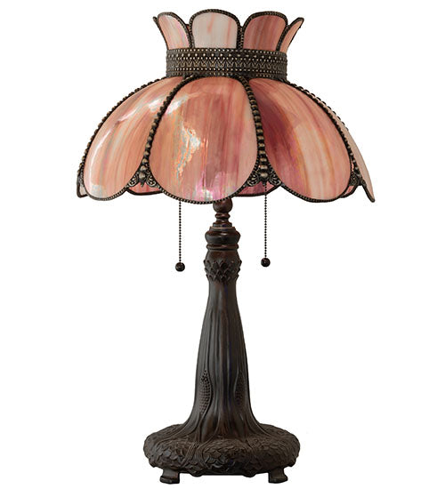 Meyda Lighting Anabelle 26" 2-Light Mahogany Bronze Table Lamp With Pink Iridescent Shade Glass