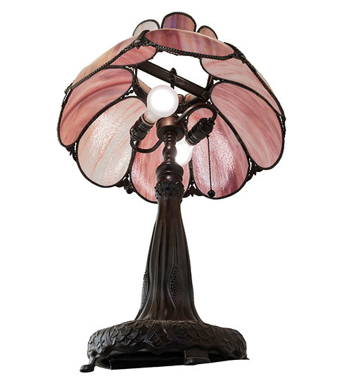 Meyda Lighting Anabelle 26" 2-Light Mahogany Bronze Table Lamp With Pink Iridescent Shade Glass