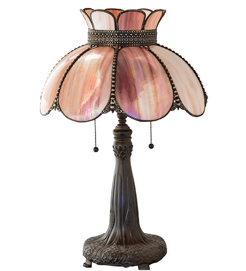 Meyda Lighting Anabelle 26" 2-Light Mahogany Bronze Table Lamp With Pink Iridescent Shade Glass