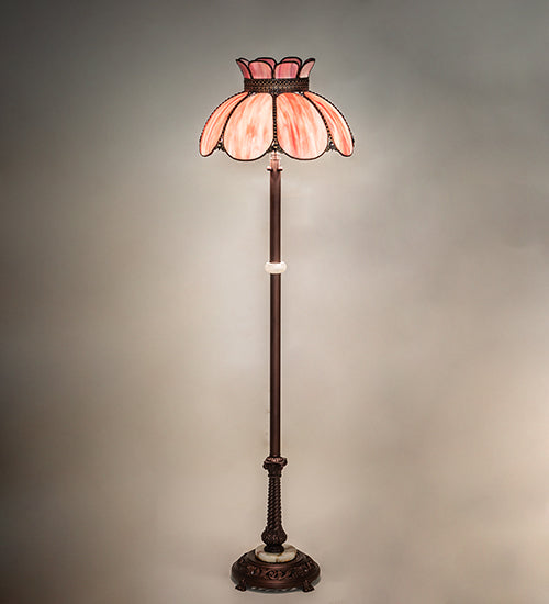 Meyda Lighting Anabelle 62" 3-Light Mahogany Bronze Floor Lamp With Pink Iridescent Shade Glass