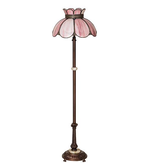 Meyda Lighting Anabelle 62" 3-Light Mahogany Bronze Floor Lamp With Pink Iridescent Shade Glass