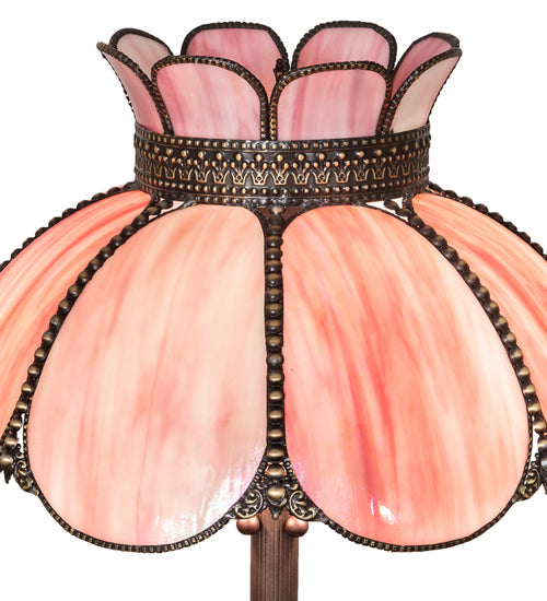 Meyda Lighting Anabelle 62" 3-Light Mahogany Bronze Floor Lamp With Pink Iridescent Shade Glass