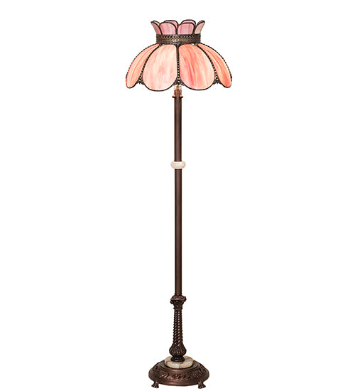 Meyda Lighting Anabelle 62" 3-Light Mahogany Bronze Floor Lamp With Pink Iridescent Shade Glass