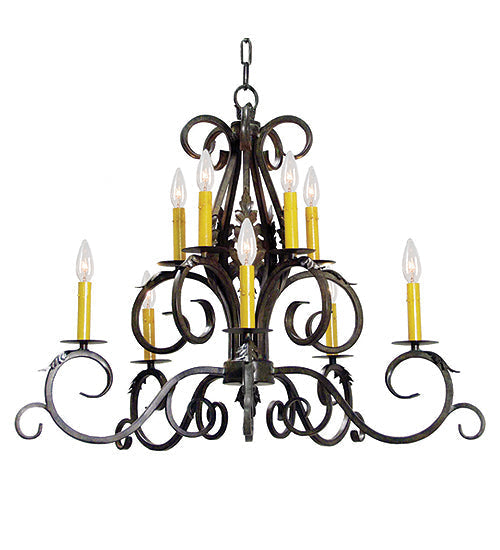 Meyda Lighting Anassa 32" 10-Light Pompeii Gold Chandelier With Ivory Faux Candlelight