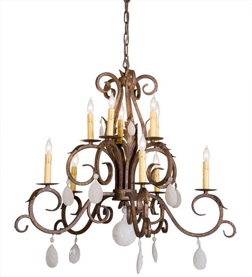 Meyda Lighting Anassa 32" 10-Light Pompeii Gold Chandelier With Ivory Faux Candlelight