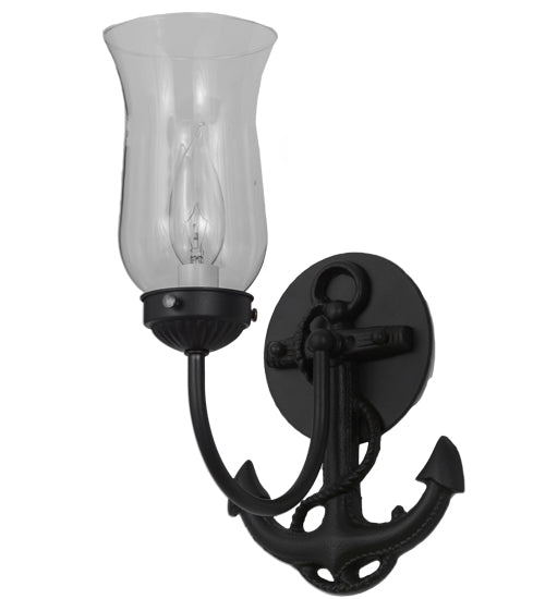 Meyda Lighting Anchor 6" Wrought Iron Wall Sconce With Clear Shade Glass