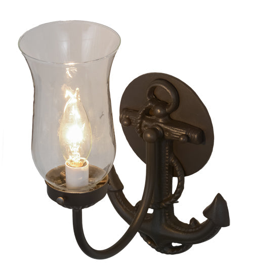 Meyda Lighting Anchor 6" Wrought Iron Wall Sconce With Clear Shade Glass