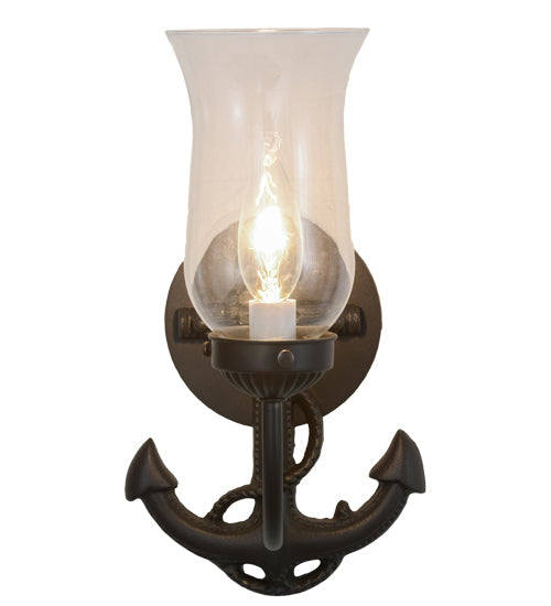 Meyda Lighting Anchor 6" Wrought Iron Wall Sconce With Clear Shade Glass