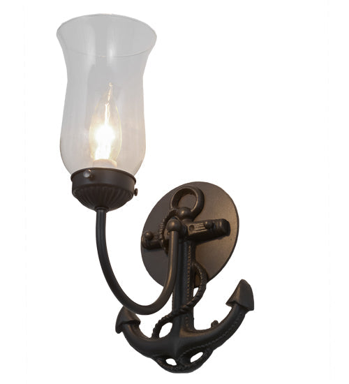 Meyda Lighting Anchor 6" Wrought Iron Wall Sconce With Clear Shade Glass