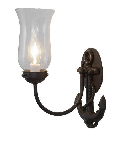 Meyda Lighting Anchor 6" Wrought Iron Wall Sconce With Clear Shade Glass