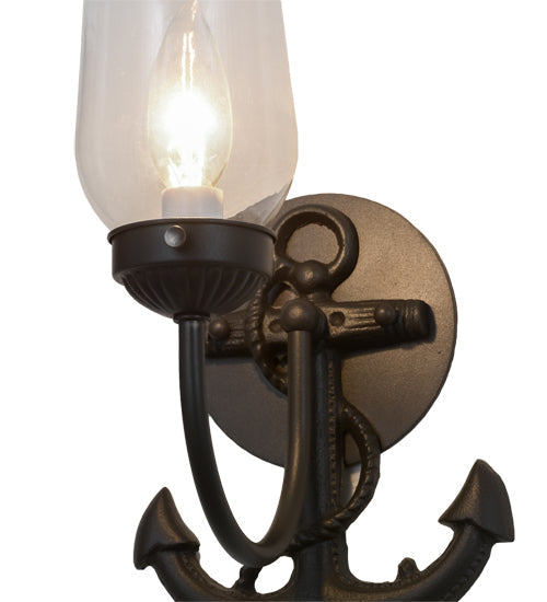 Meyda Lighting Anchor 6" Wrought Iron Wall Sconce With Clear Shade Glass