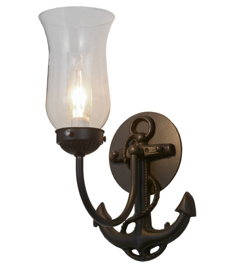 Meyda Lighting Anchor 6" Wrought Iron Wall Sconce With Clear Shade Glass