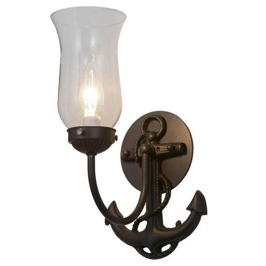 Meyda Lighting Anchor 6" Wrought Iron Wall Sconce With Clear Shade Glass