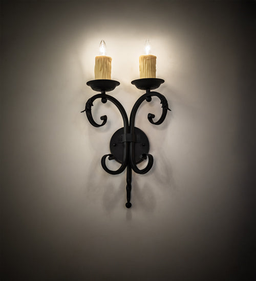 Meyda Lighting Andorra 11" 2-Light Blackwash Wall Sconce With Ivory Faux Candlelight