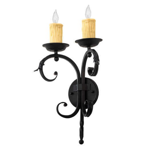 Meyda Lighting Andorra 11" 2-Light Blackwash Wall Sconce With Ivory Faux Candlelight