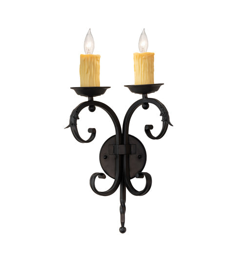 Meyda Lighting Andorra 11" 2-Light Blackwash Wall Sconce With Ivory Faux Candlelight