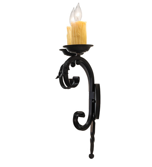 Meyda Lighting Andorra 11" 2-Light Blackwash Wall Sconce With Ivory Faux Candlelight