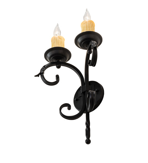 Meyda Lighting Andorra 11" 2-Light Blackwash Wall Sconce With Ivory Faux Candlelight