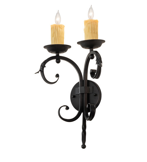 Meyda Lighting Andorra 11" 2-Light Blackwash Wall Sconce With Ivory Faux Candlelight