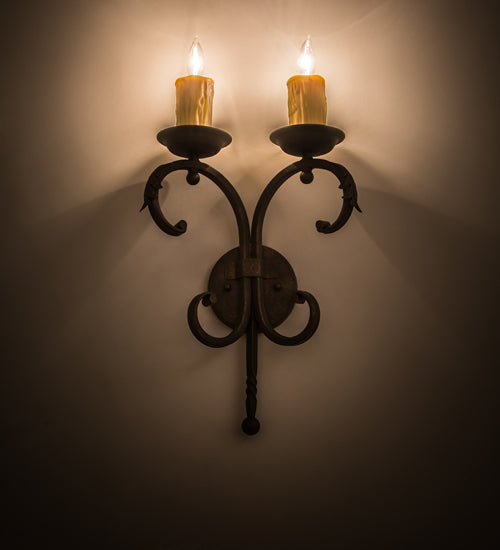 Meyda Lighting Andorra 11" 2-Light Gilded Tobacco Wall Sconce With Ivory Faux Candlelight