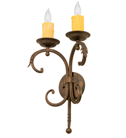 Meyda Lighting Andorra 11" 2-Light Gilded Tobacco Wall Sconce With Ivory Faux Candlelight
