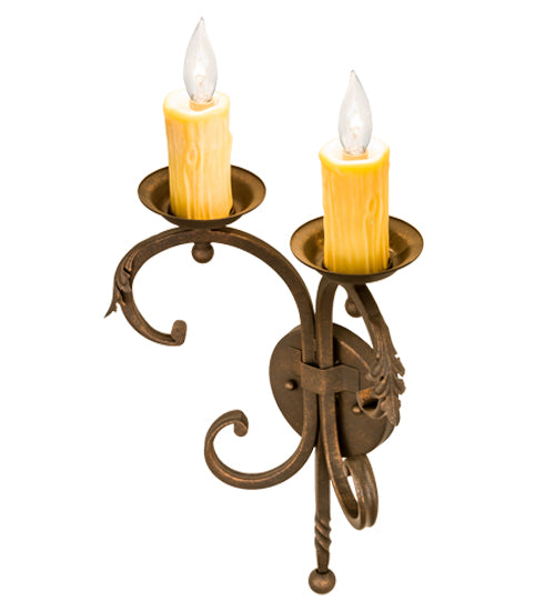 Meyda Lighting Andorra 11" 2-Light Gilded Tobacco Wall Sconce With Ivory Faux Candlelight