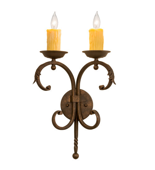 Meyda Lighting Andorra 11" 2-Light Gilded Tobacco Wall Sconce With Ivory Faux Candlelight