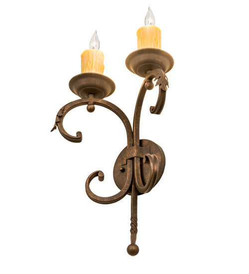 Meyda Lighting Andorra 11" 2-Light Gilded Tobacco Wall Sconce With Ivory Faux Candlelight