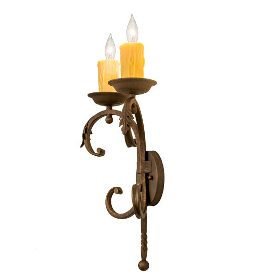 Meyda Lighting Andorra 11" 2-Light Gilded Tobacco Wall Sconce With Ivory Faux Candlelight